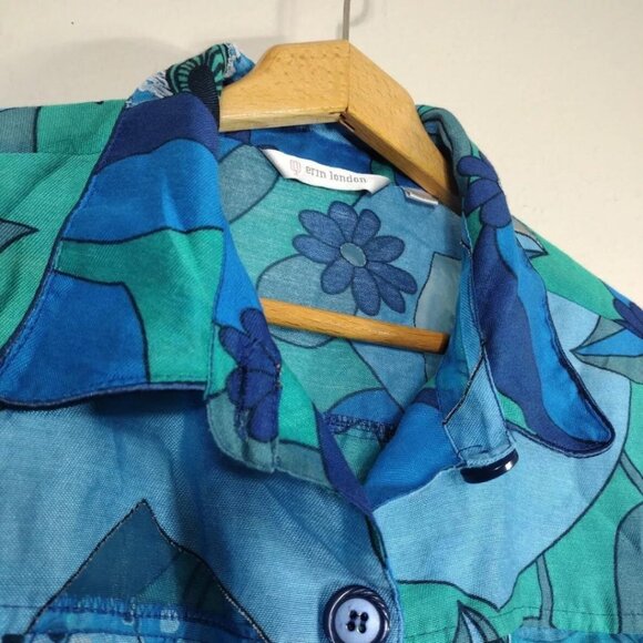 Erin London Floral Blazer Jacket Women's Lined Front Button Blue Green Size L - Picture 5 of 11